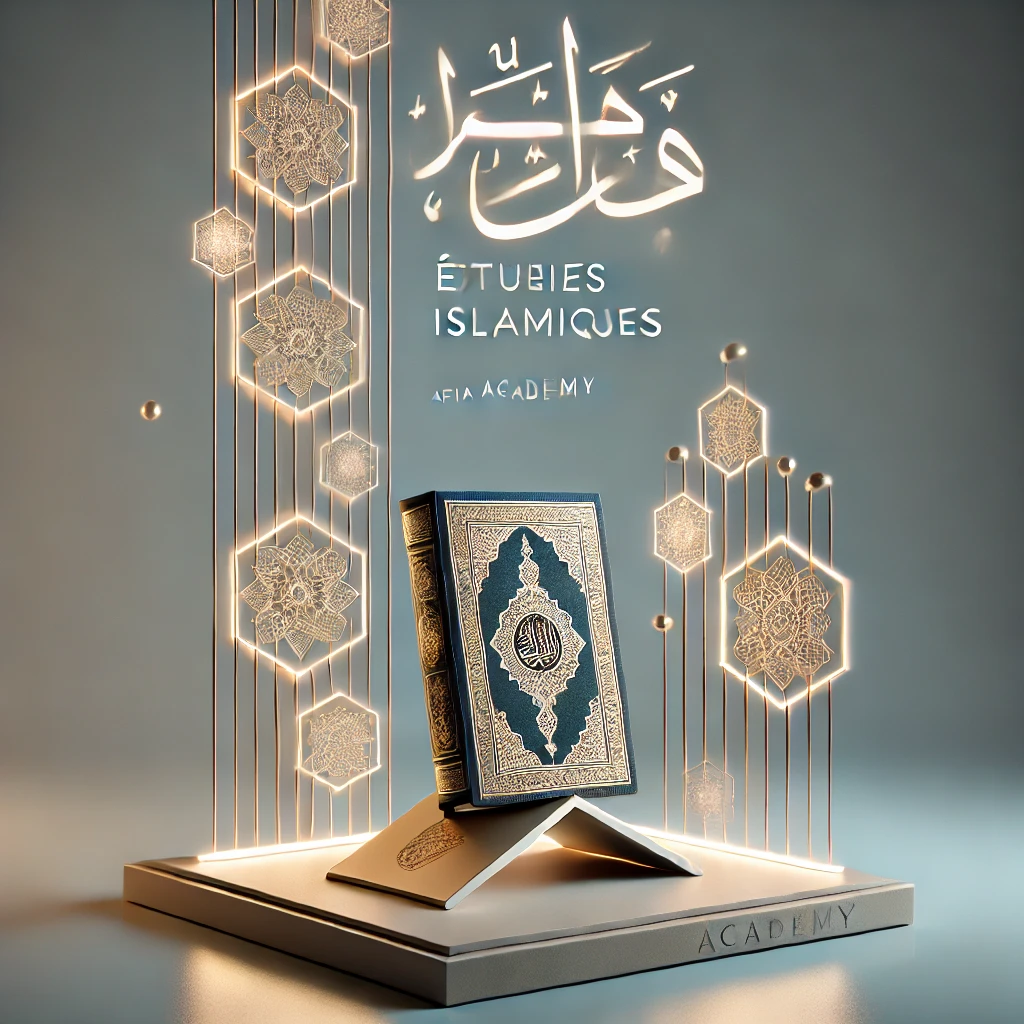 Dall·e 2024 12 16 13.19.46 An Artistic And Modern Illustration Inspired By Islamic Studies. The Image Features A Quran Placed On A Sleek And Contemporary Stand With Elegant, Glo